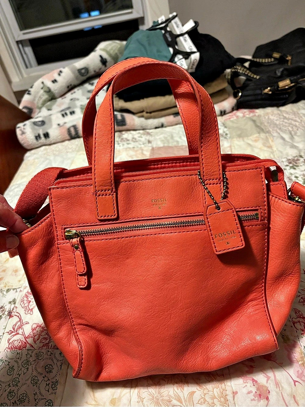 Fossil Rachel Satchel Orange Leather